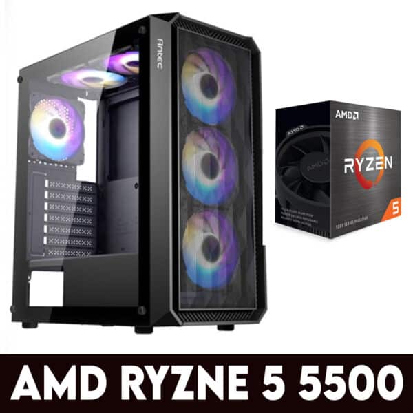 PRE-BUILD Gaming Desktop PC Powered by Amd Ryzen 5 5500 (6 Core ,12 Threads)/16GB RAM/ Windows 11 READY (GPU Not Included!)